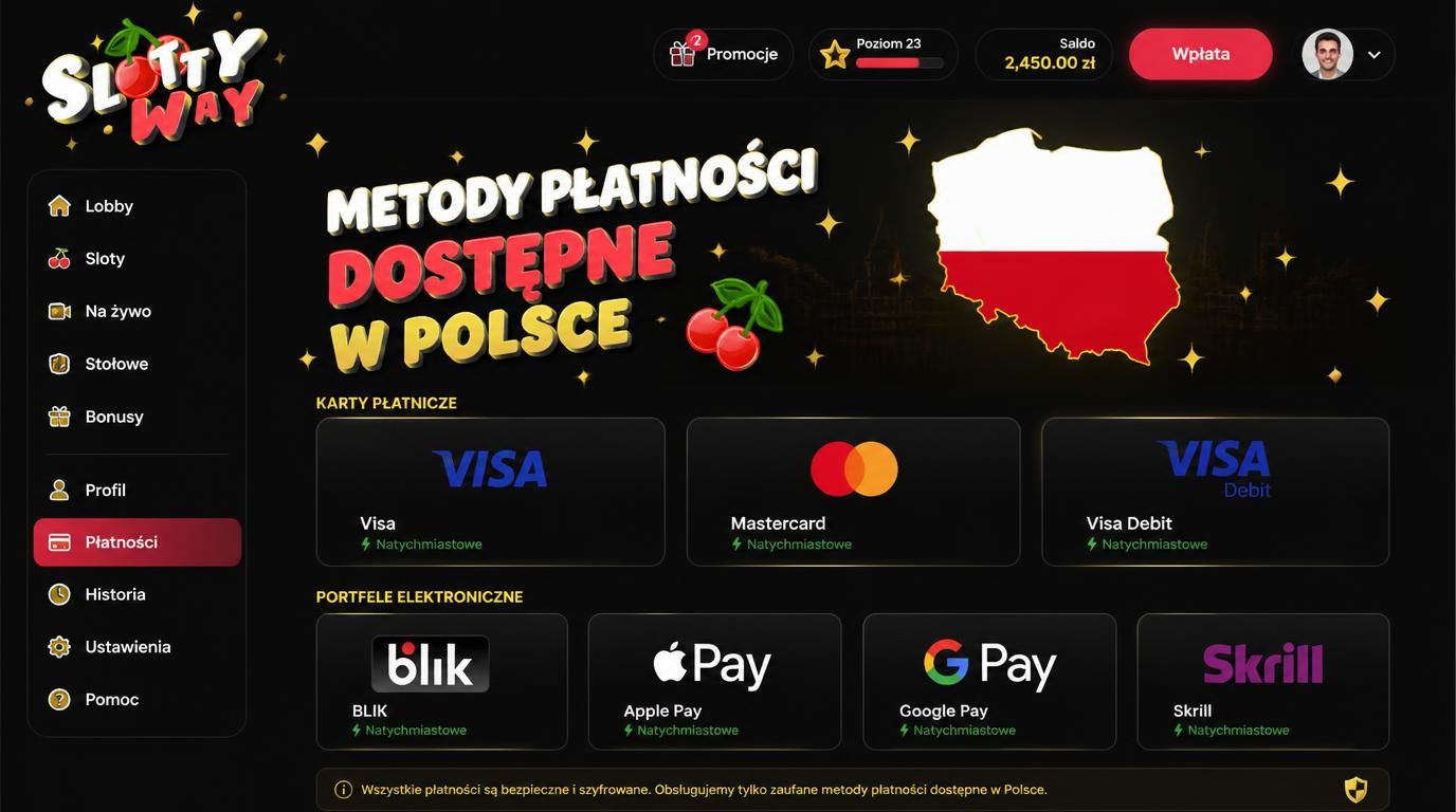 Prezentacja różnych metod płatności dostępnych dla graczy w Polsce w Slottyway Casino