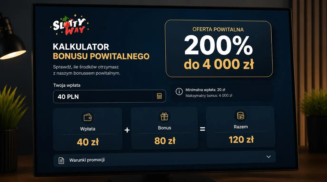 Panel bonusu 200% do 4 000 zł z minimalną wpłatą 40 PLN i przykładem premii 80 zł